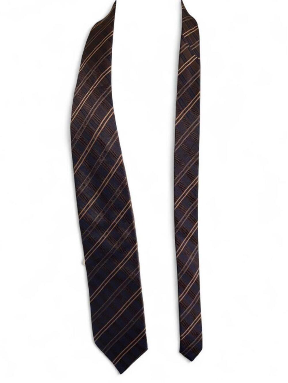 Tonino Lamborghini 100% Silk Tie – Dark Brown & Peach Diagonal Stripe